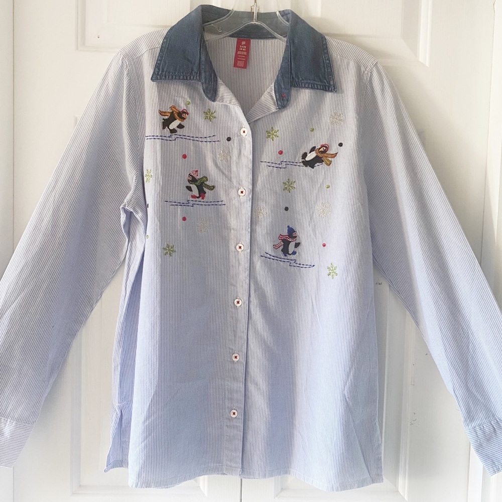 Holiday Time Womens Penguin Ugly Christmas Shirt S